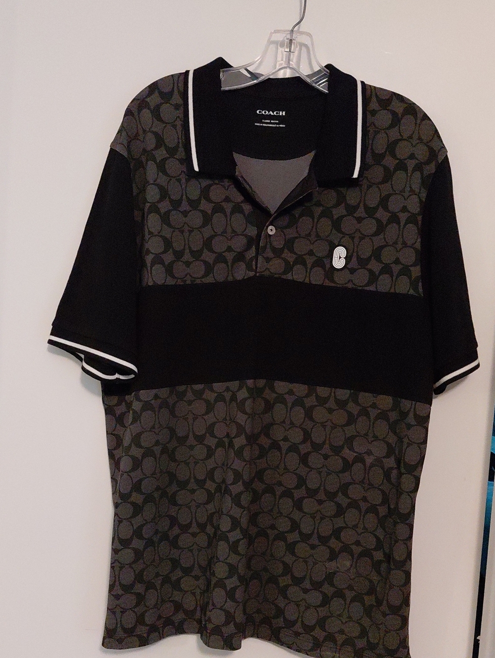 Coach Black & Charcoal Signature Panel Polo, Men's XL